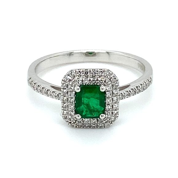 Certified Emerald .75ct Diamonds Platinum Ring - Picture 1 of 8